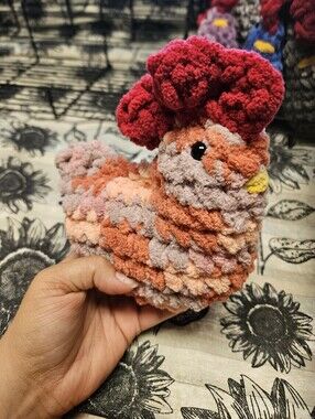 Hand Crafted Red-Top Plush Crochet Chicken Toy